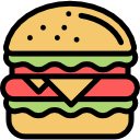 Hamburguesa ilustrada con pan dorado, lechuga, tomate y queso, representando una opción deliciosa y popular de comida rápida.