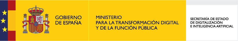 Logo del Gobierno de España, que incluye el escudo nacional y el texto "Ministerio para la Transformación Digital y de la Función Pública" junto con "Secretaría de Estado de Digitalización e Inteligencia Artificial".